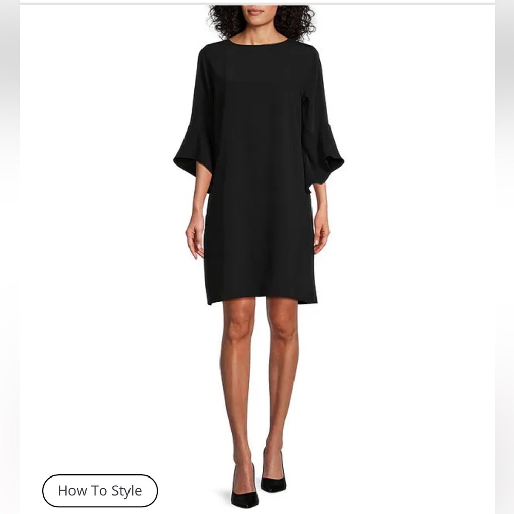 White House Black Market Black sheath dress with ruffle sleeves
